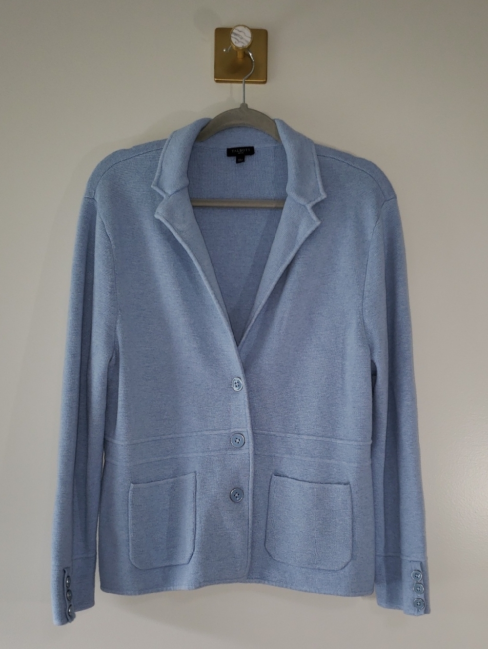 Talbots Petites Pale Blue Knit Blazer with Pockets Women XLP Office Career Work